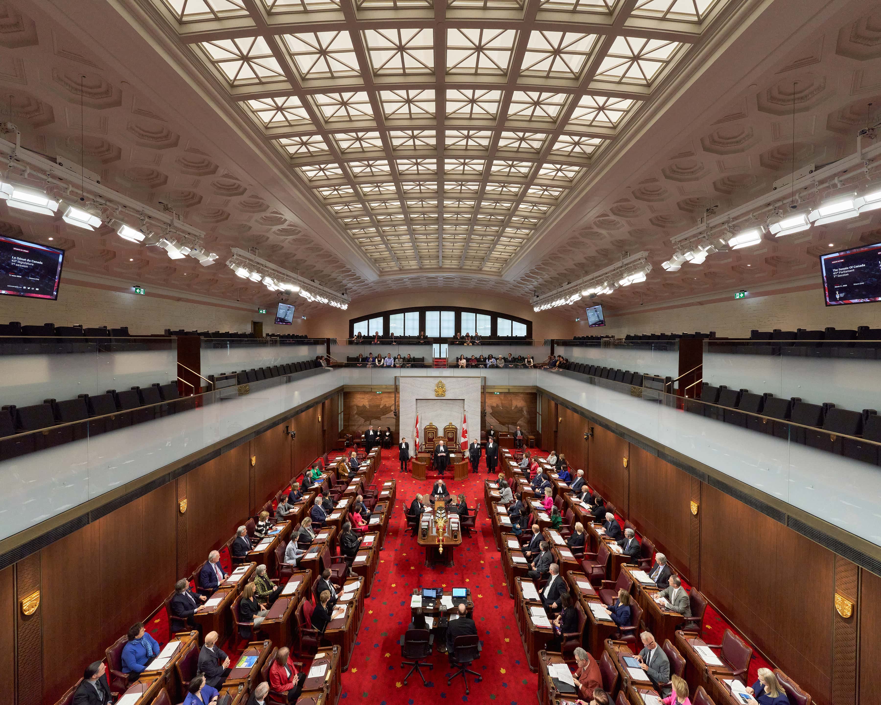 Une journée de séance au Sénat à l'édifice du Sénat du Canada.