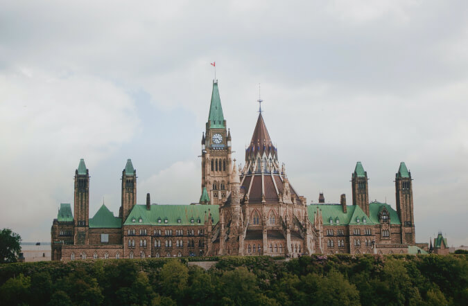 Exterior view of Centre Block and the Library of Parliament